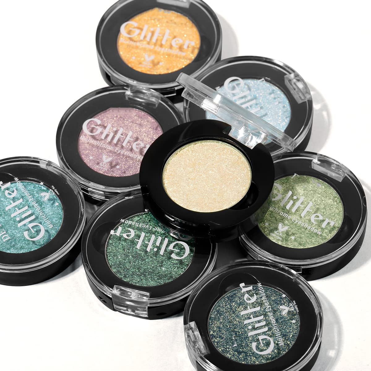 BEUSELF Travel Size 6-Color Glitter Multichrome Emerald Green Eyeshadow Palette, Highly Pigmented Cream - Image 7