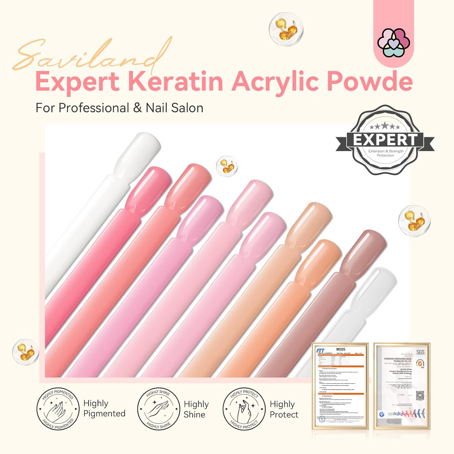 Saviland 100g (10g x 10 Colors) Clear Nude Pink Ultra Fine Acrylic Powder Set for Nail Art - Image 2