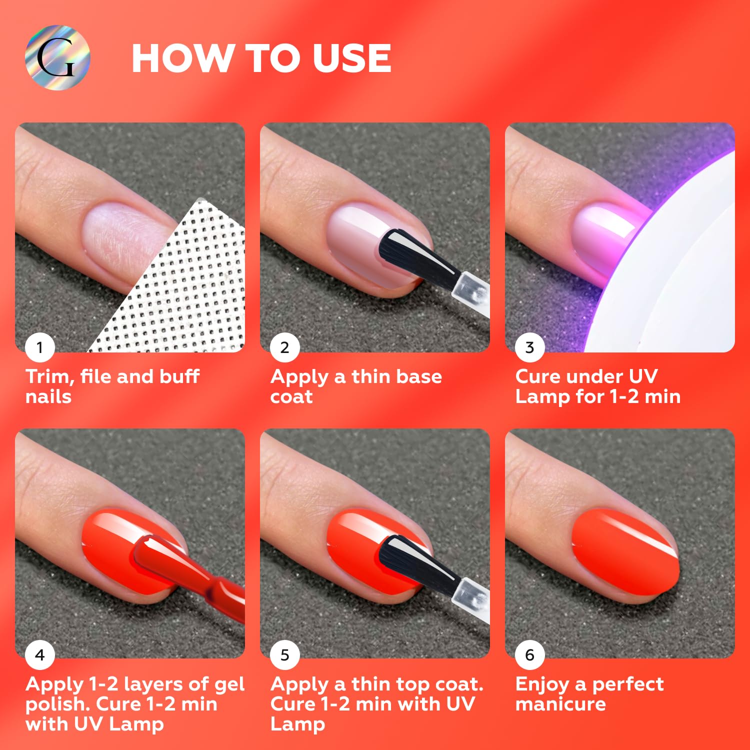 GLOSS Neon Coral 15ml HEMA-Free Gel Nail Polish for UV LED Curing - Image 7