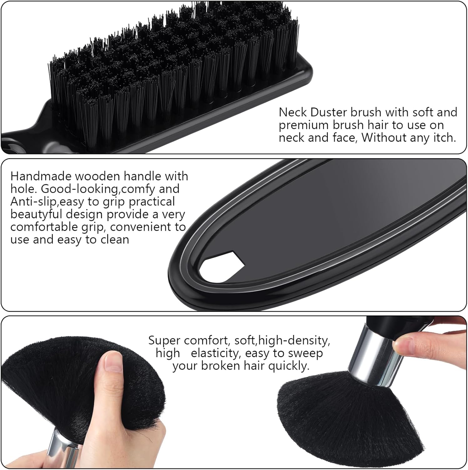 Patelai 3-Piece Black Neck Duster Brush Set with Storage Bag for Hair Clipper Cleaning - Image 4