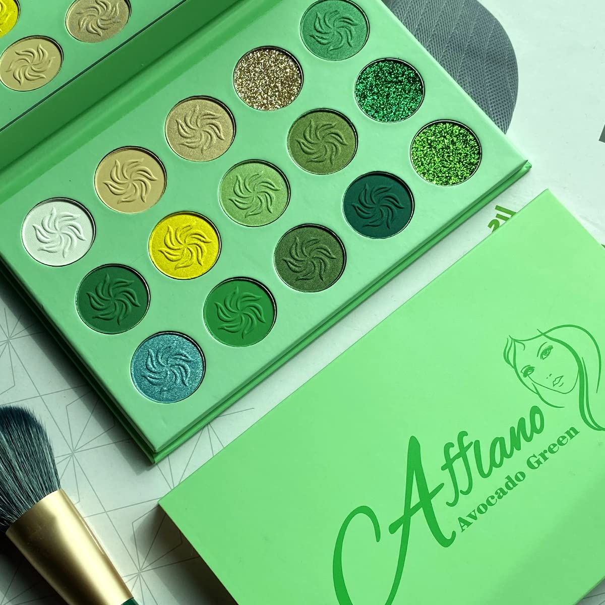 Afflano 12 Shade Forest Emerald Green MultiChrome Glitter Eyeshadow Palette - Image 5