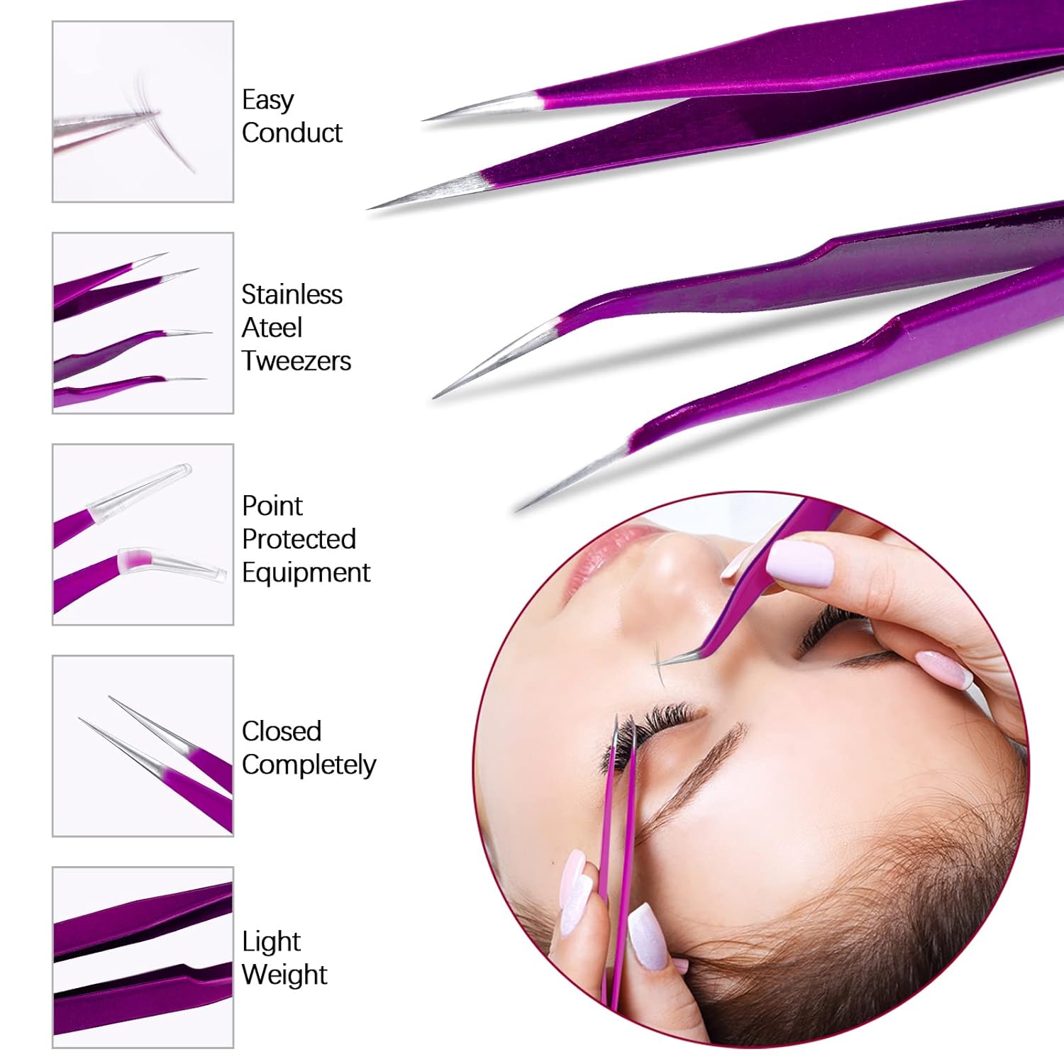 Purple Eyelash Extension Kit with USB Blower, Facial Mister, Tweezers, Gel Pads, and More - Image 5