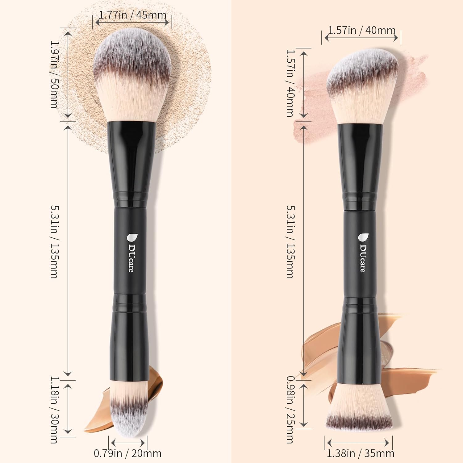 DUcare 2 Piece Black Makeup Brush Set Duo End Foundation Contour - Image 6