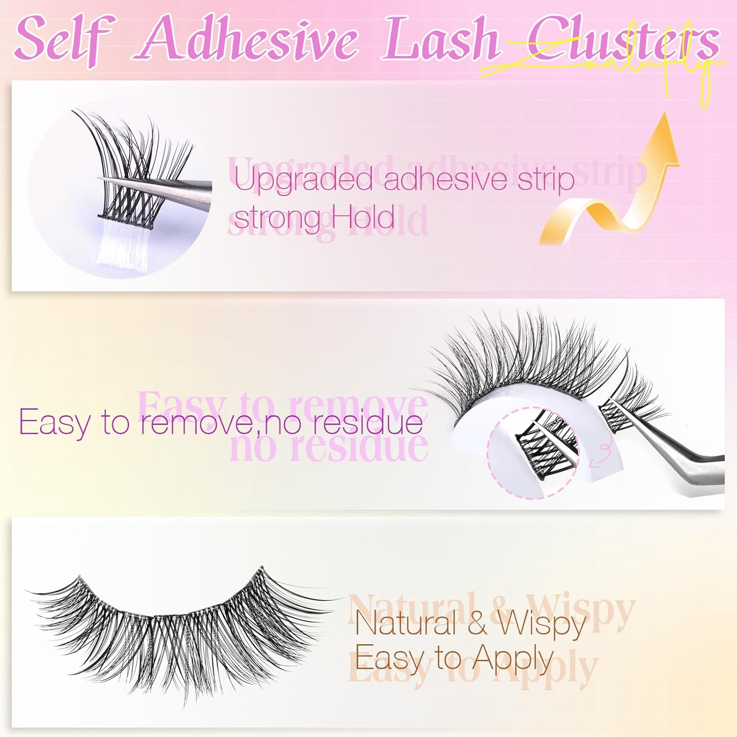 Zanlufly C-Curly 10-16MM Wispy Cluster Self Adhesive Pre-Glued Eyelashes - Image 2