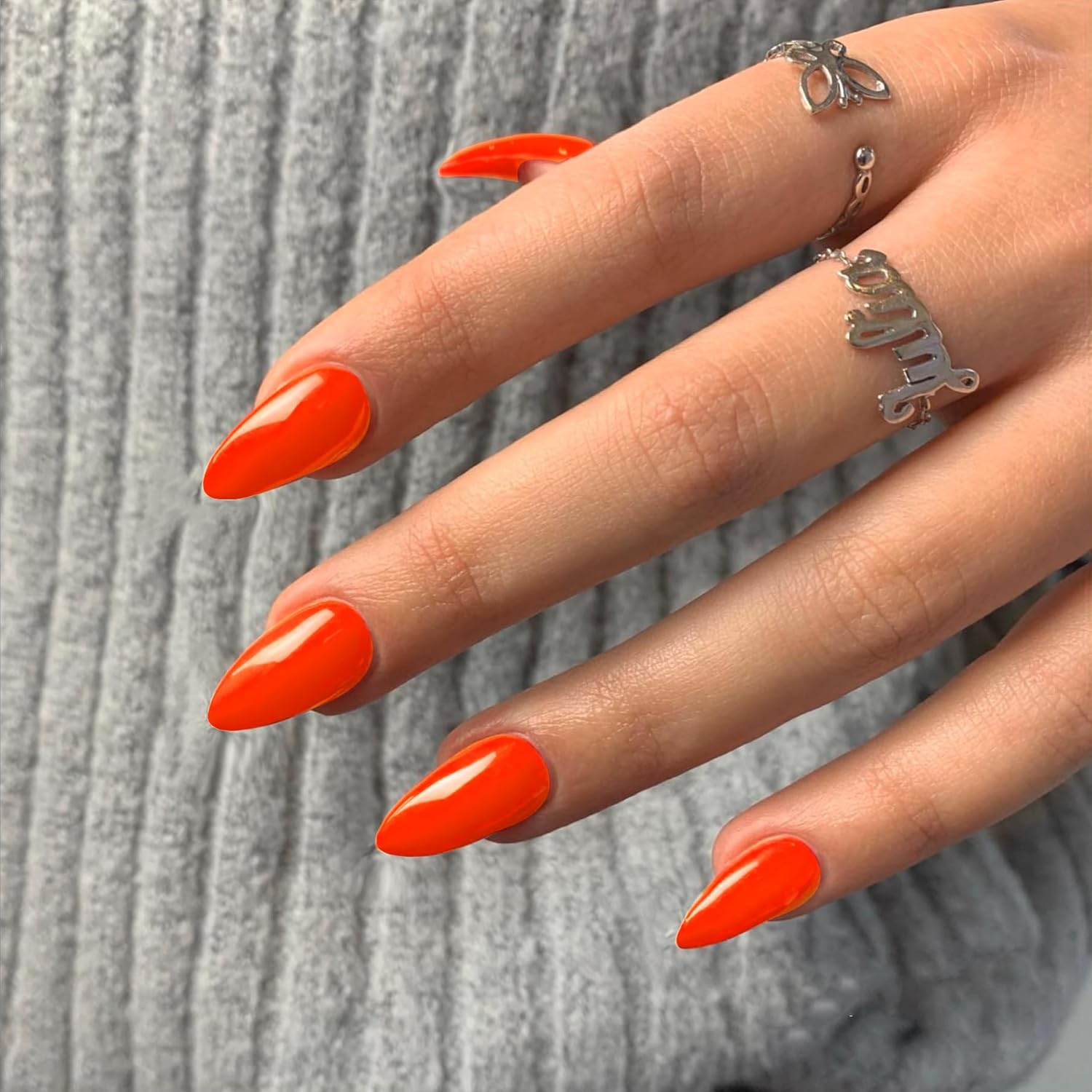 48 Piece Medium Almond Orange Press On Nails for Women, Stiletto Style - Image 2