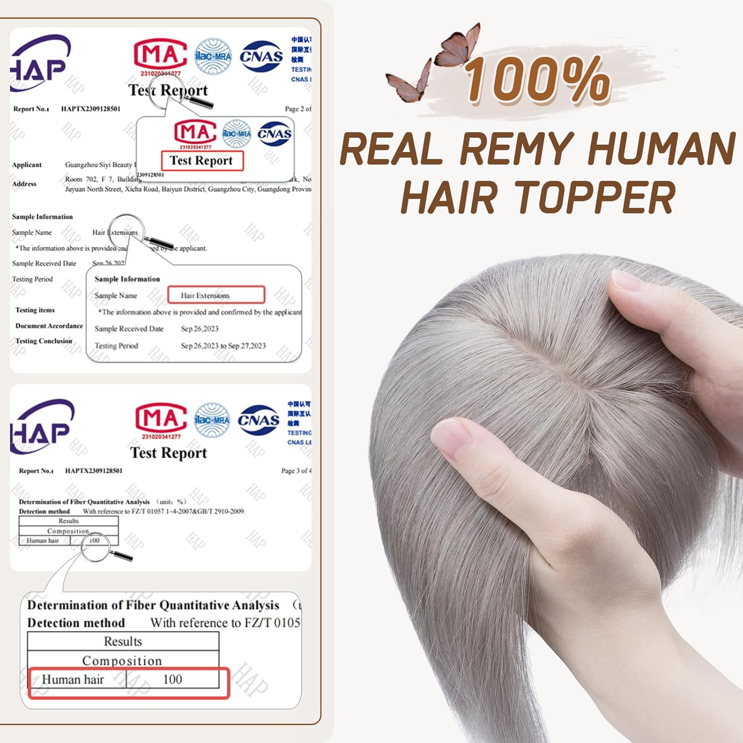 12 Inch Grey Real Human Hair Topper with Bangs for Thinning Hair - Image 6