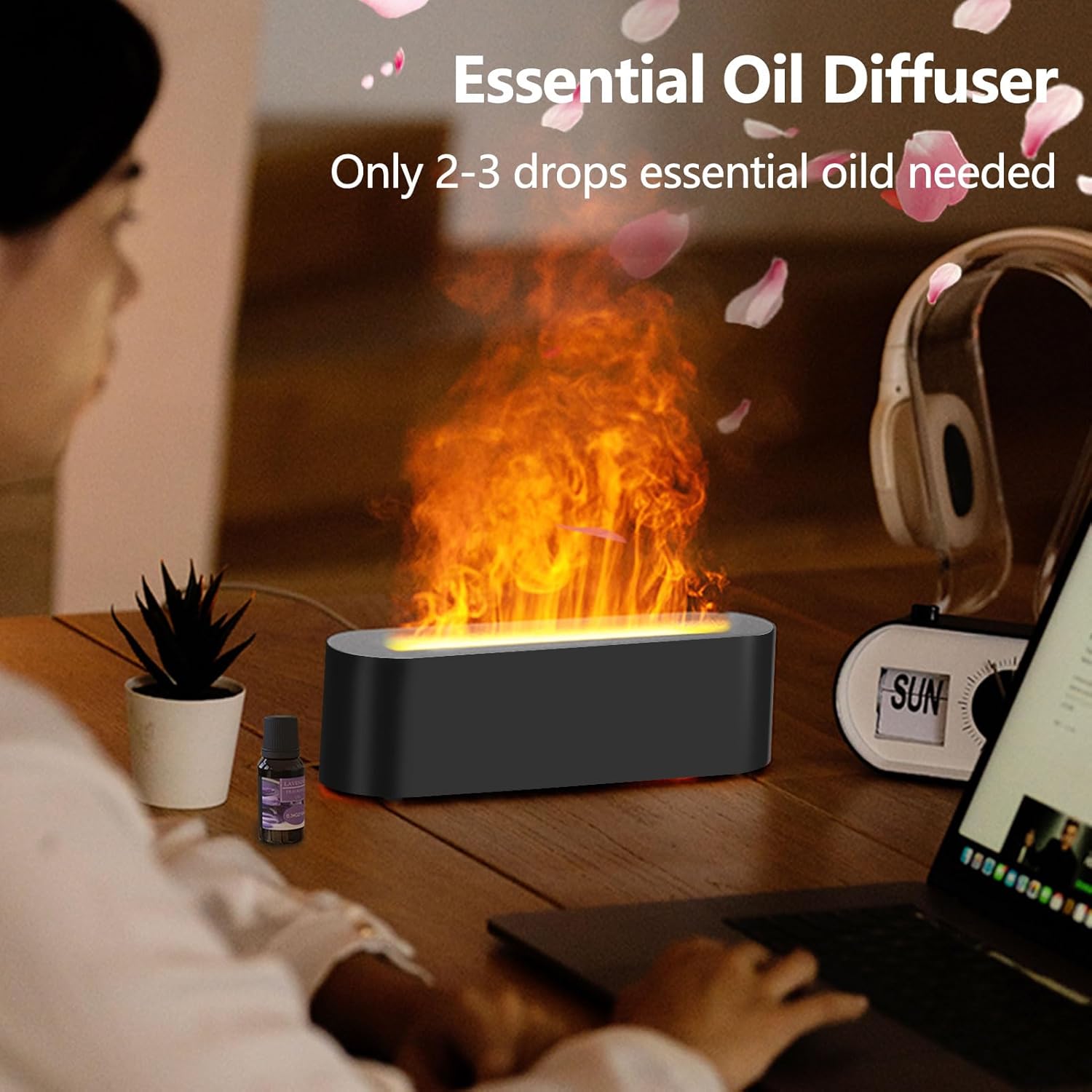 150ml Flame Essential Oil Diffuser with 7 Colour Lights Aromatherapy Humidifier for Home Office - Image 4