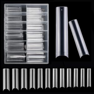 AddFavor 240pcs Long Square Nail Tips XXL Extra Long Clear Gel False Nail Tips Tapered Square C Curve Nails for Acrylic Nail Art Salon and Home DIY Design