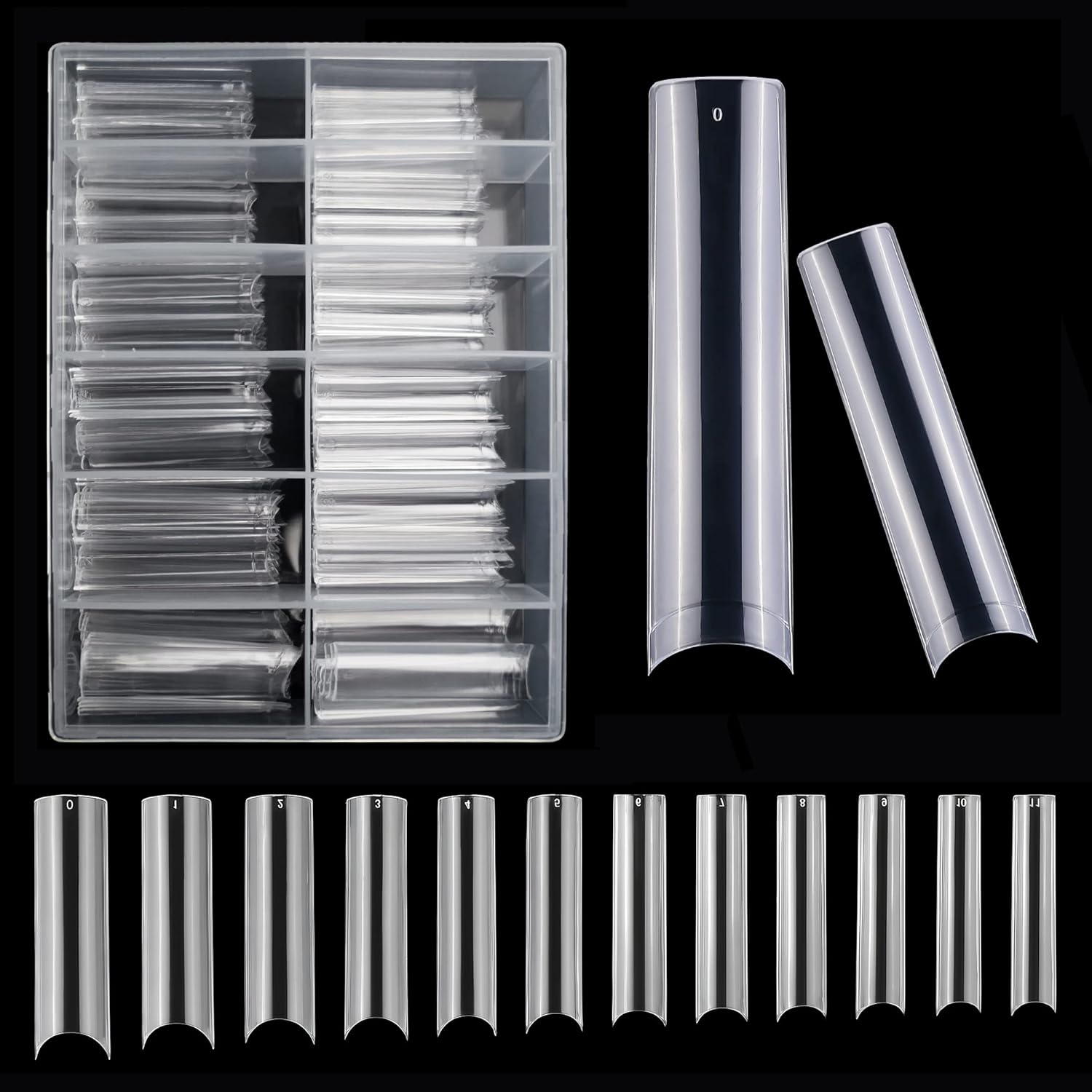 AddFavor 240pcs Long Square Nail Tips XXL Extra Long Clear Gel False Nail Tips Tapered Square C Curve Nails for Acrylic Nail Art Salon and Home DIY Design