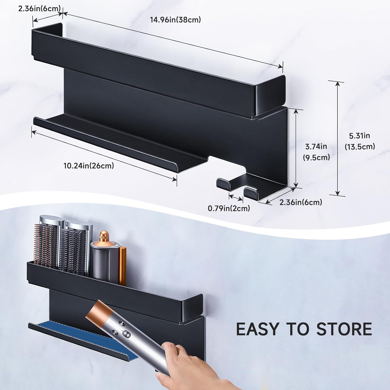 Black Wall-Mounted Hair Tool Organizer for Curling Iron and Hair Dryer Accessories - Image 8