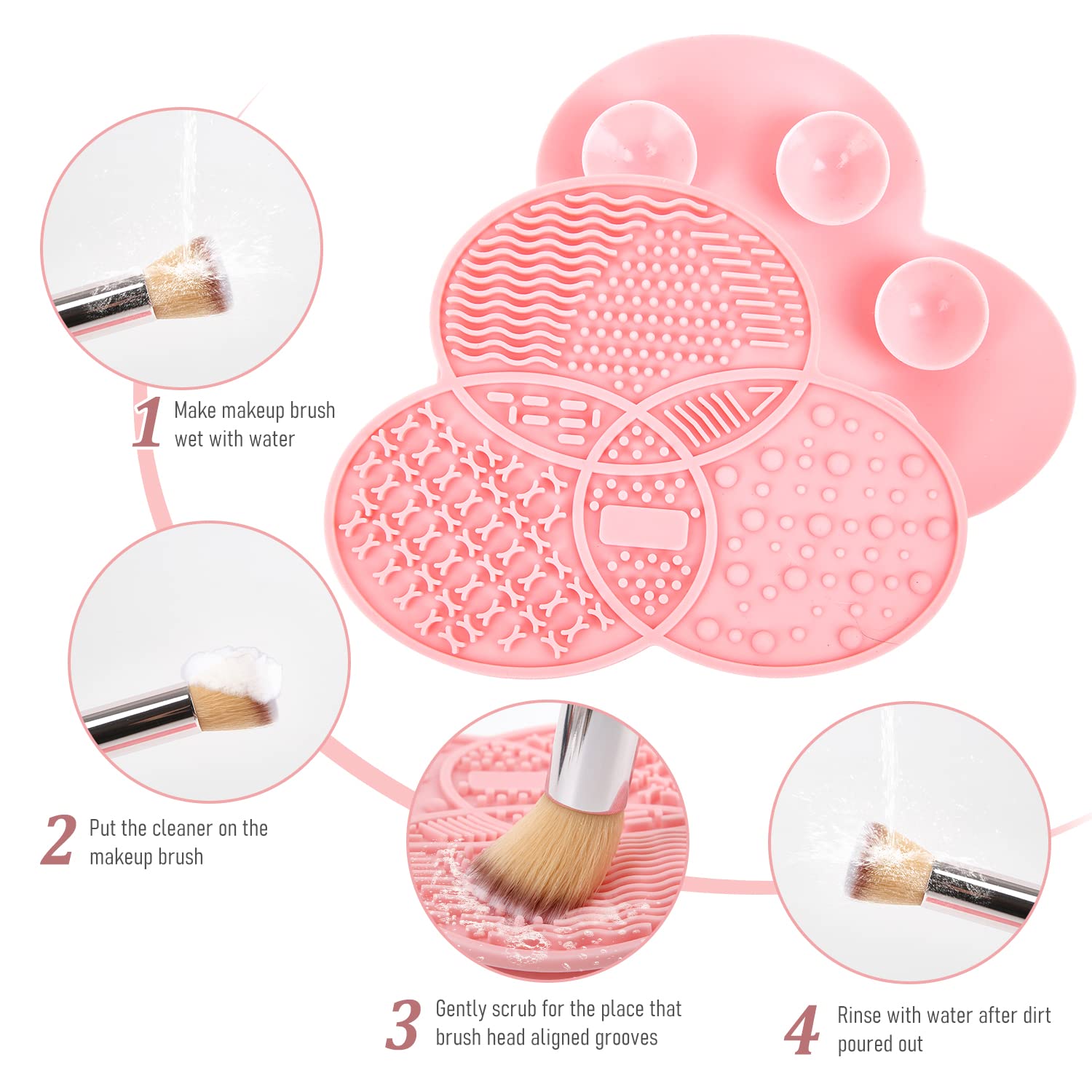 Silicone Makeup Brush Cleaning Mat and Drying Rack, 28 Holes, Clover Design, Black/Pink - Image 6