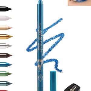 Sky Blue Eyeliner Pencil Gel, Sharpenable Multi-Use Colorful Eyeliner Waterline Waterproof Smudge-Proof Long Stay, High Pigmented Shimmer Cream Eye Liner Pen with Sharpener, Safe for Sensitive Eyes-07