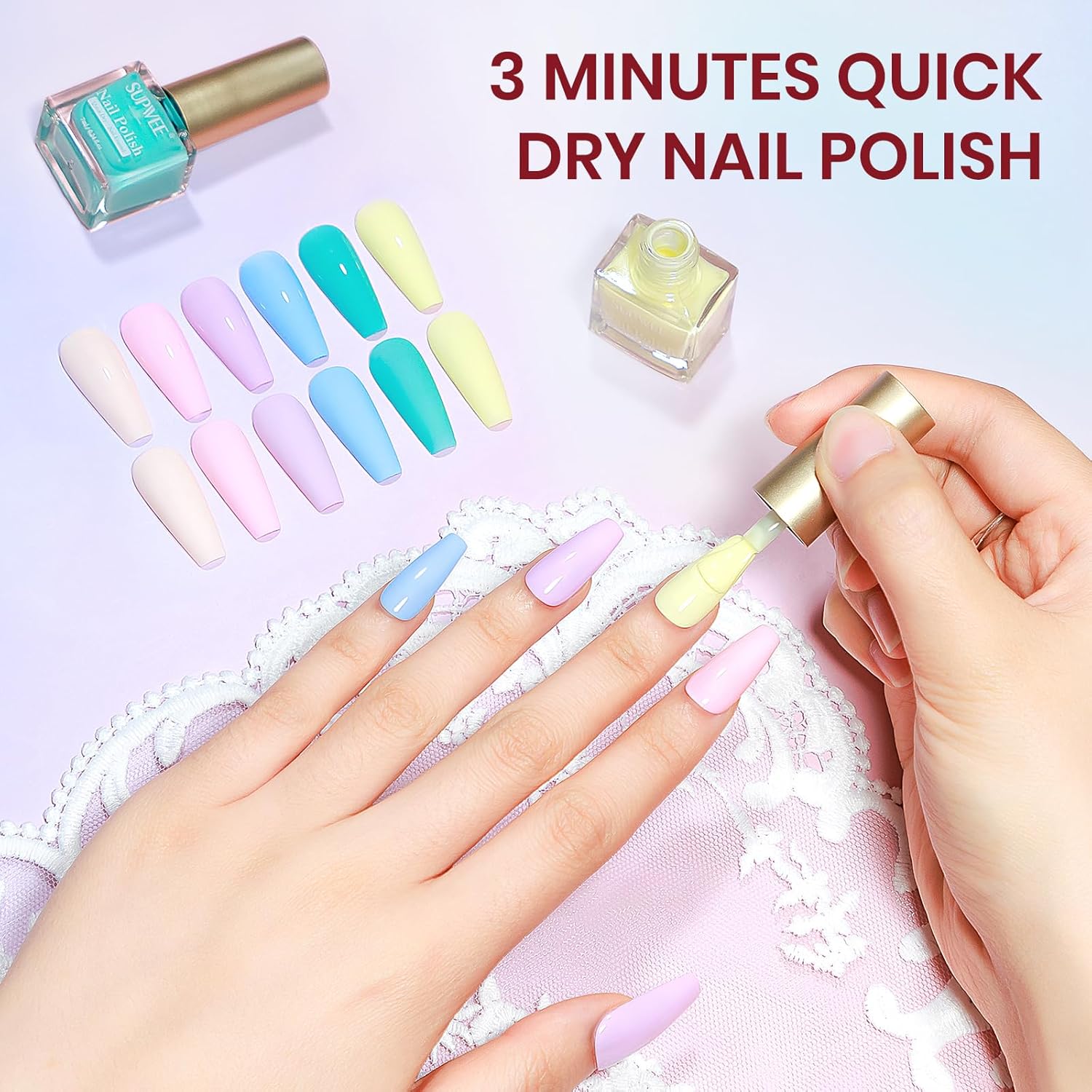 Pastel Nail Polish Set 5 Colors Quick Dry Non-Gel Lacquer for Home Manicures - Image 8
