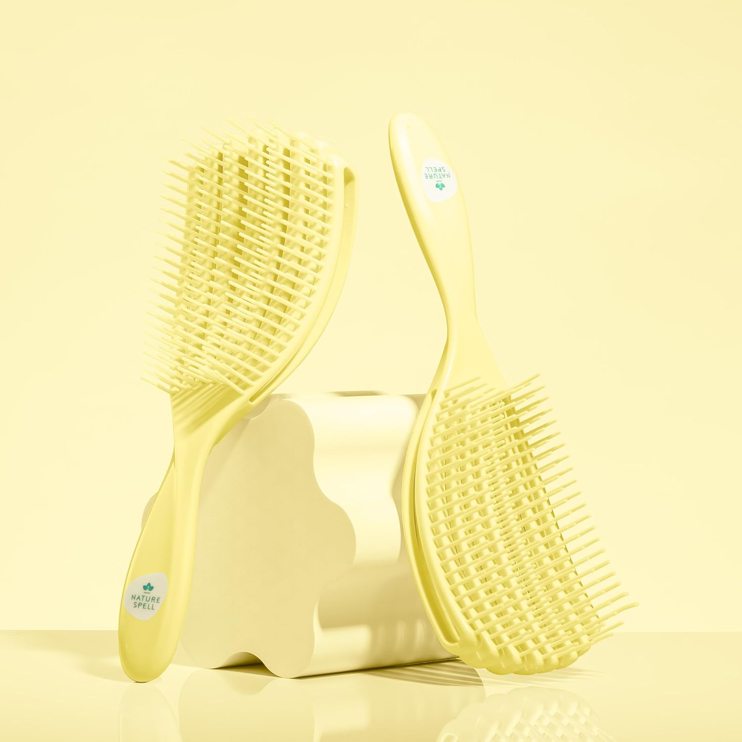 Nature Spell FlexiFlow Detangling Hair Brush All Hair Types Wet Dry Use Yellow - Image 3