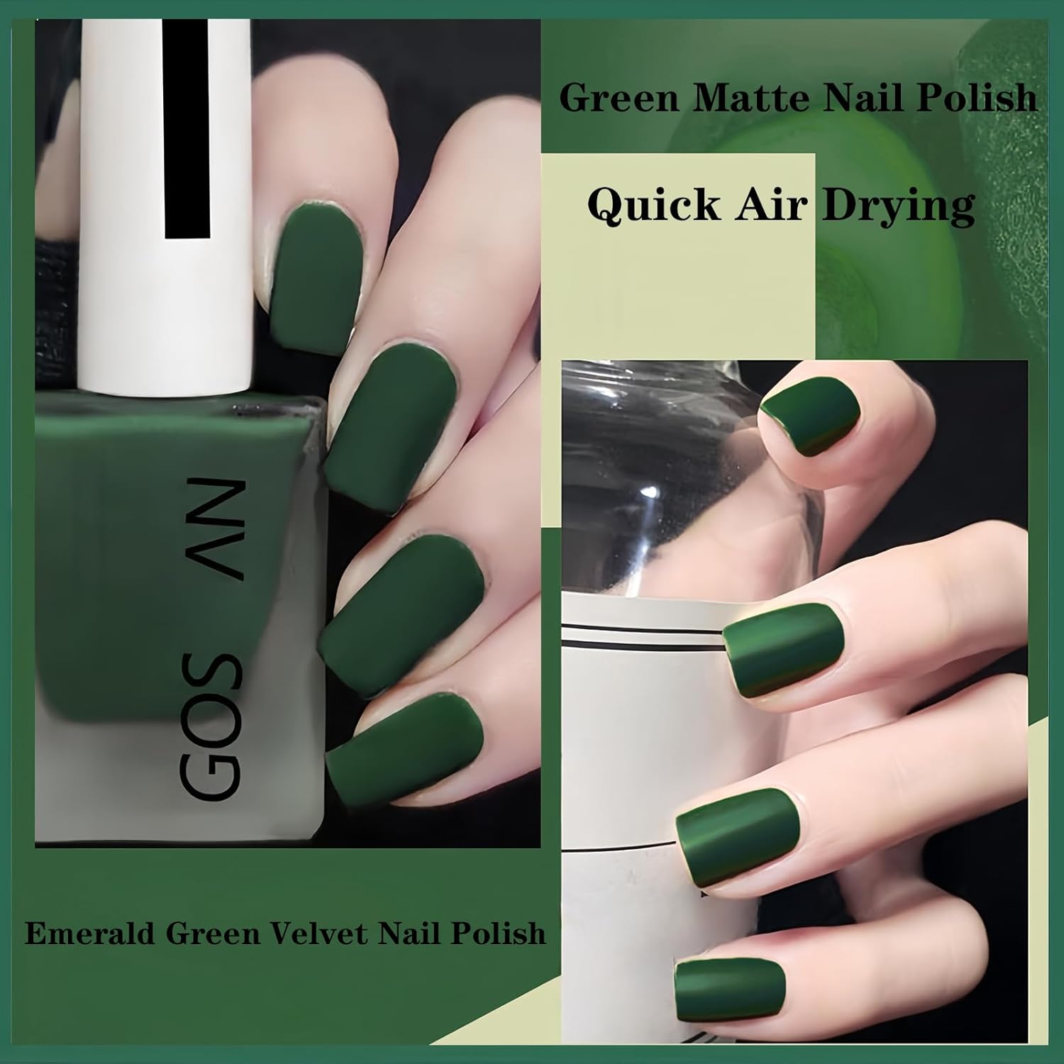 Dark Matte Green Velvet Cruelty-Free Nail Polish, Quick Dry Frosted Gel Finish, 15ml - Image 4