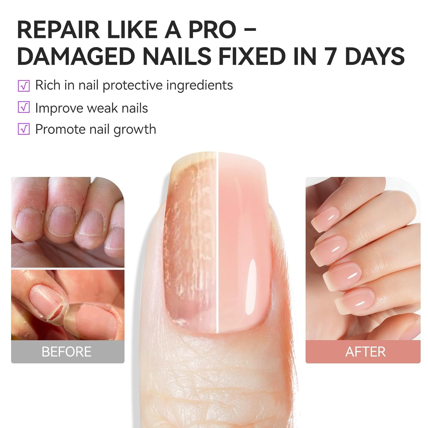 Gelike EC Protein Nail Strengthener and Growth Polish 15ml - Nude Blush 6 in 1 Hardener for Weak Nails - Image 6