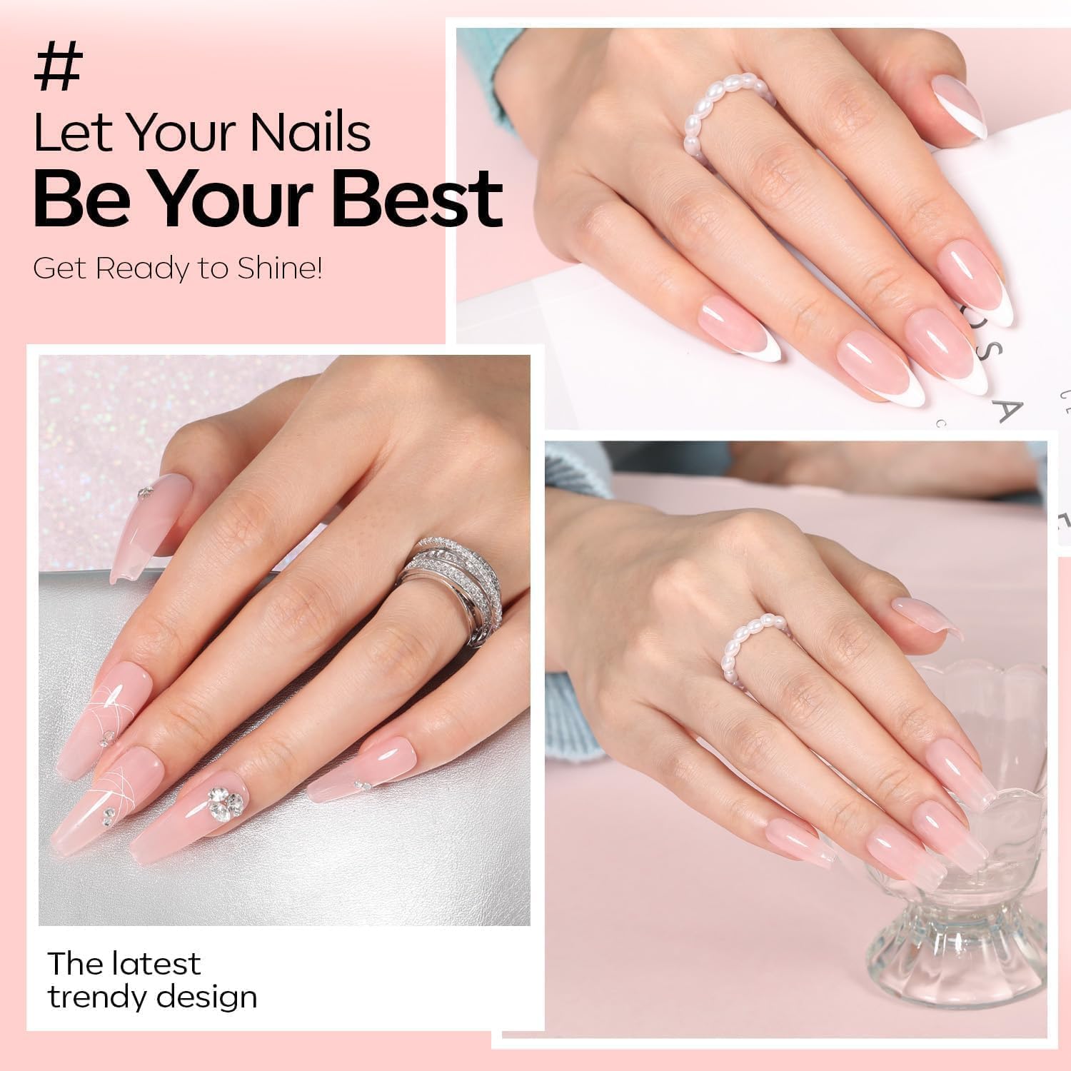 Modelones 2 PCS French Manicure Gel Polish Set 15 ML White Sheer Nude Pink - Image 4
