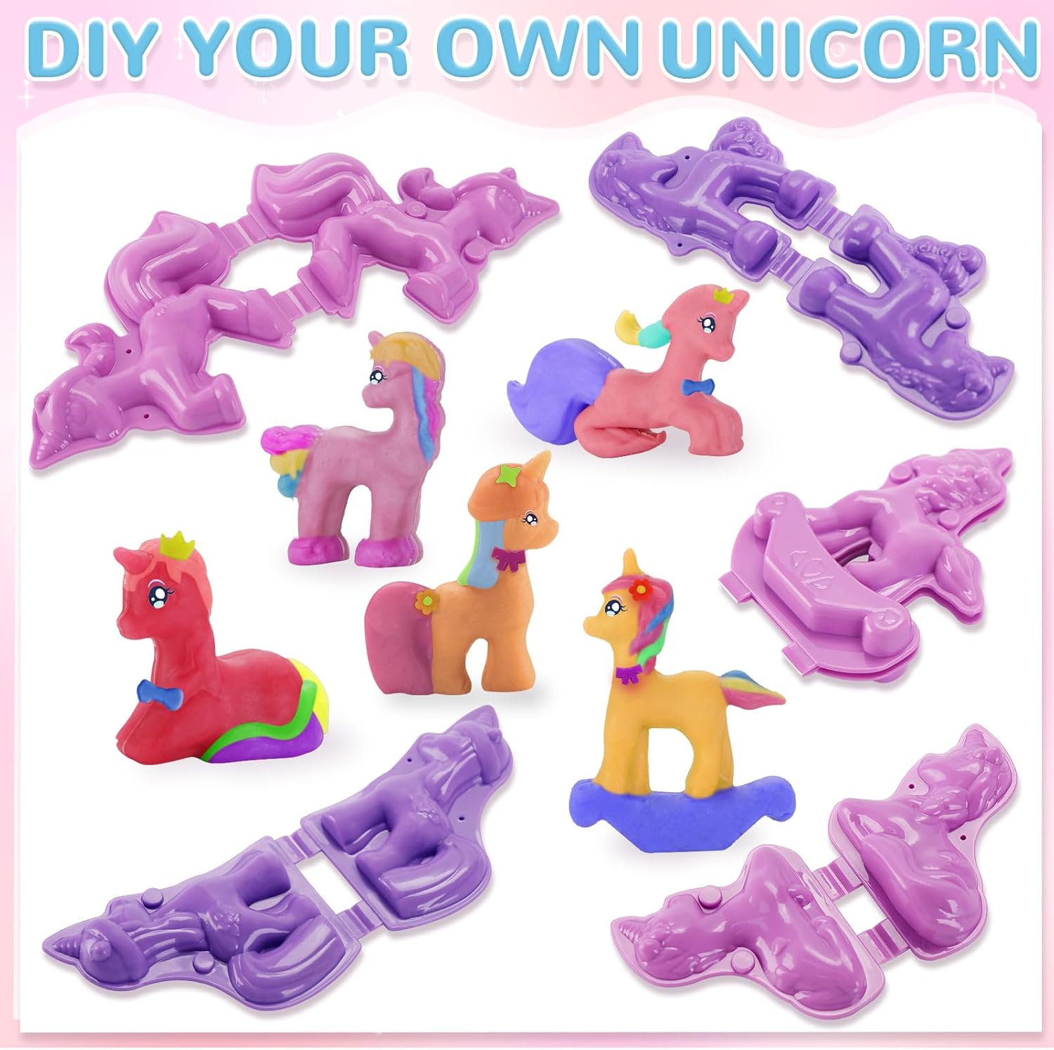 Unicorn Color Dough Set for Kids Ages 3-5, 30 Piece Play Dough Tool Kit - Image 4