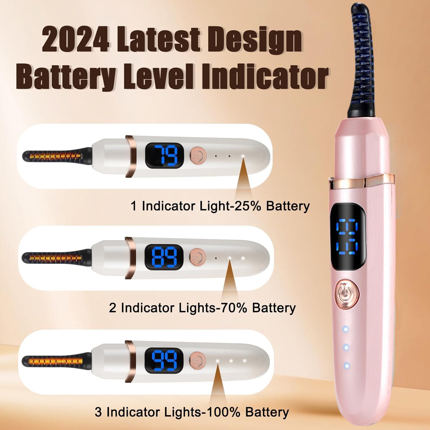 USB Rechargeable Heated Eyelash Curler with Battery Indicator and 3 Temperature Modes - Image 2