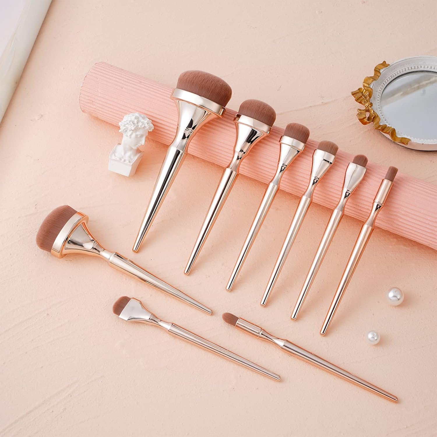 Rose Gold 10-Piece Makeup Brush Set for Foundation, Blush, Contour, Concealer, Eyeshadow - Image 7
