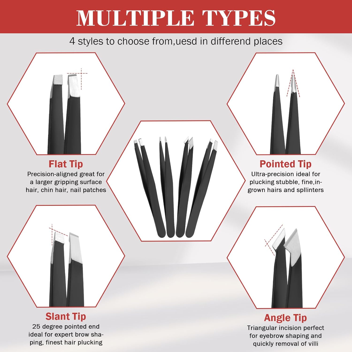 Hyxhappy 9-Piece Stainless Steel Precision Tweezers Kit with Travel Case for Eyebrows - Image 2