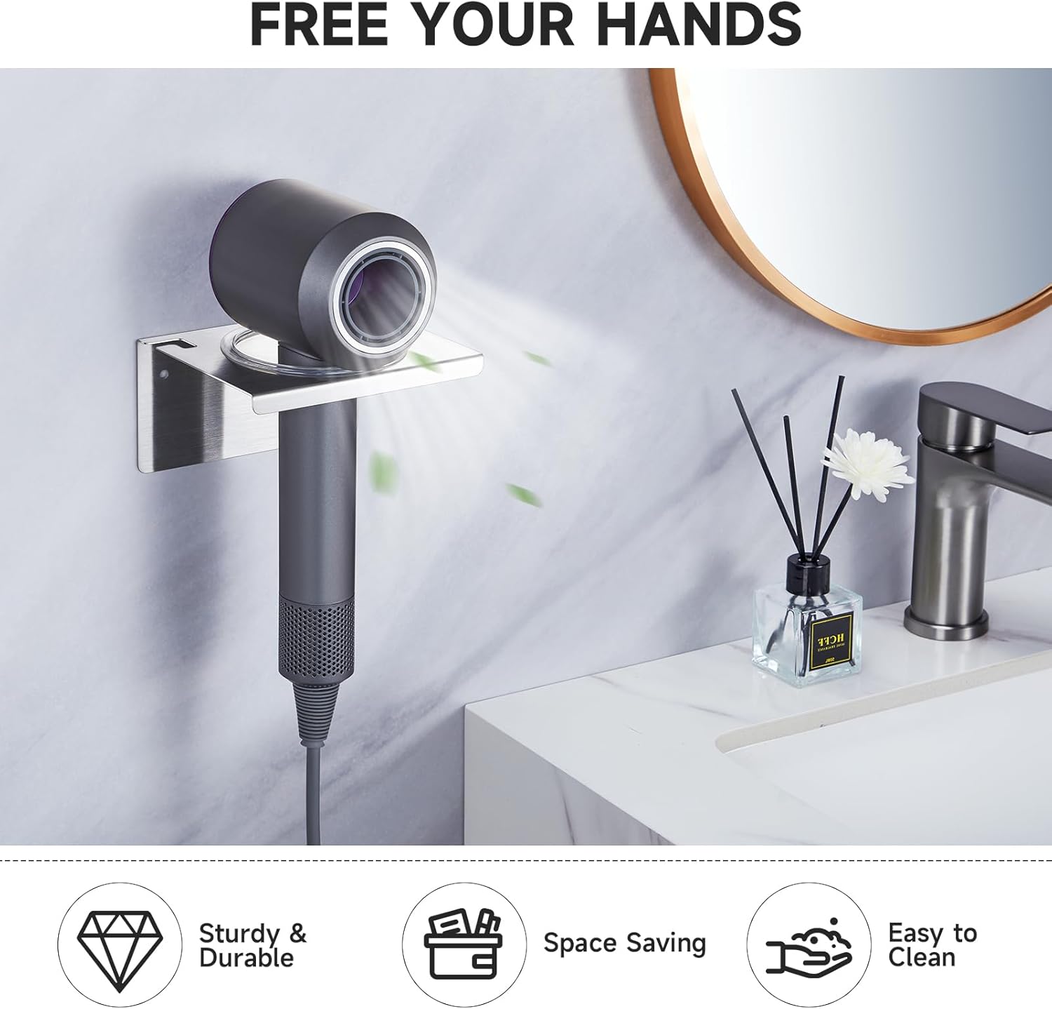 Stainless Steel Wall Mounted Hair Dryer Holder Organizer for Bathroom and Barber Shops - Image 8