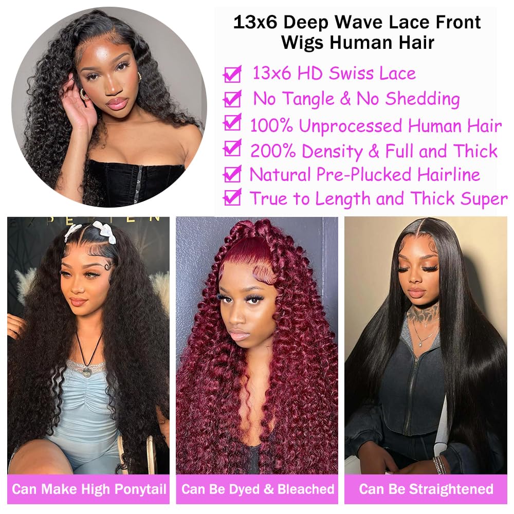 32 Inch Deep Wave HD Lace Front Human Hair Wig 13x6 Glueless Pre Plucked 200 Density - Image 3