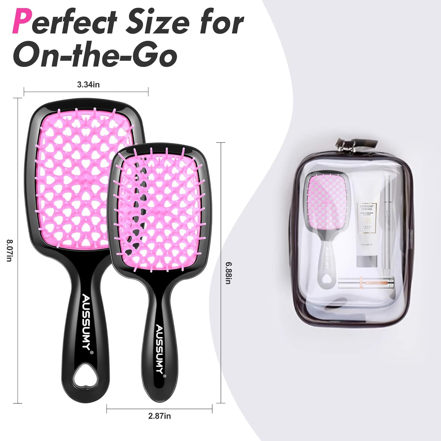 Vented Detangling Hair Brush Set - 2 Pack Regular and Mini Round for All Hair Types - Pink - Image 7