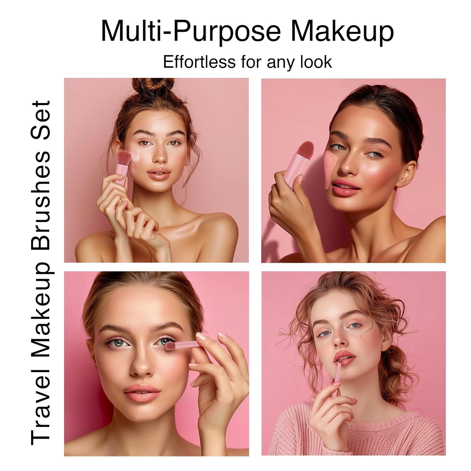 Travel Makeup Brush Set with Case, 5 Mini Professional Brushes and Mirror in Pink - Image 6