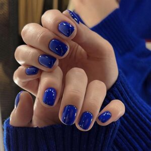 120Pcs Short Press on Nails, Royal Blue Fake Nails Glossy Square Glue on Nails Artificial Acrylic Nails for Women Girls Fingernails Design