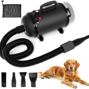 IKARE Dog Hair Dryer & Dog Grooming Vacuum, 5.2HP/3800W High Velocity Pet Blower Dryer with Adjustable Speed and Temperature Control, Force Dog Grooming Dryer with 4 Nozzles, 1.2L Dust Cup Capacity
