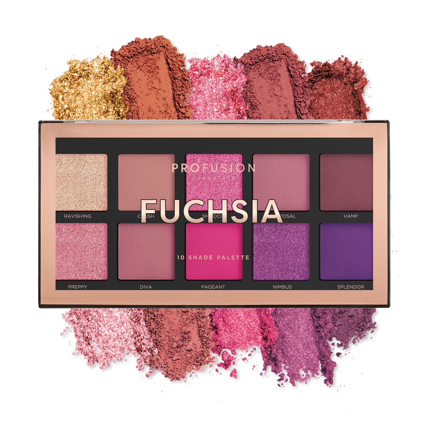 Profusion Cosmetics Fuchsia 10 Shades Eyeshadow Palette, High Pigment, Long-Wearing, Blendable Color Payoff