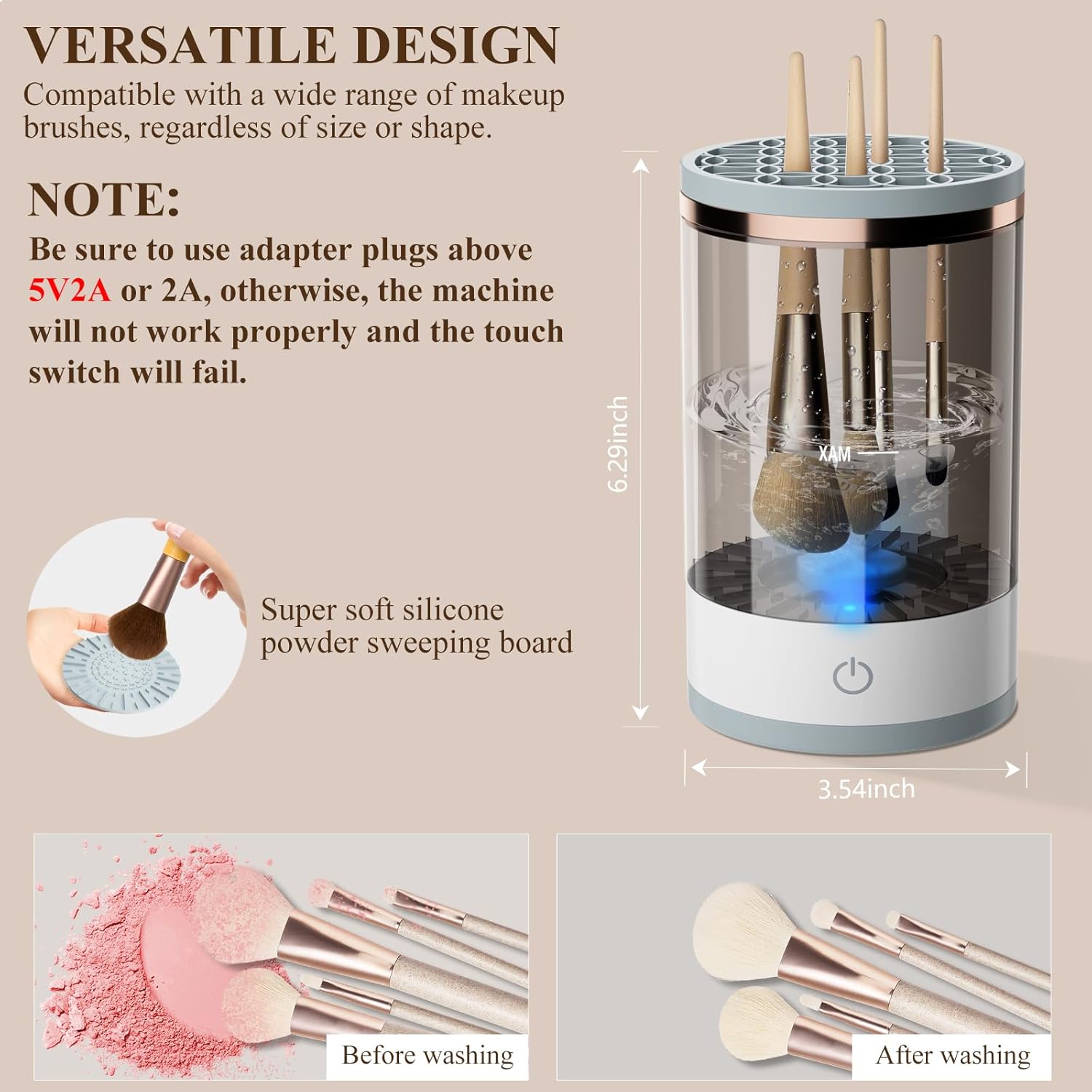 Electric Makeup Brush Cleaner Set Automatic Spin Dryer with Silicone Mat for All Brush Sizes - Image 6