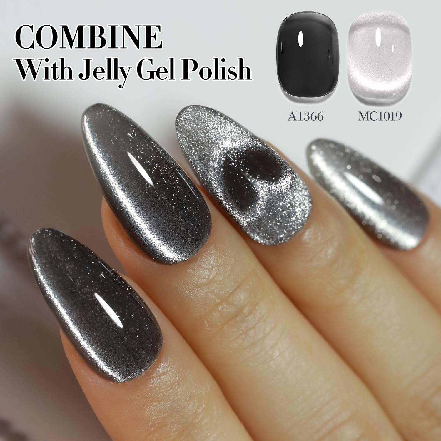 Double Rhythm 0.5 OZ Magnetic Cat Eye Gel Polish 15ML Silver Holographic Glitter - Image 6