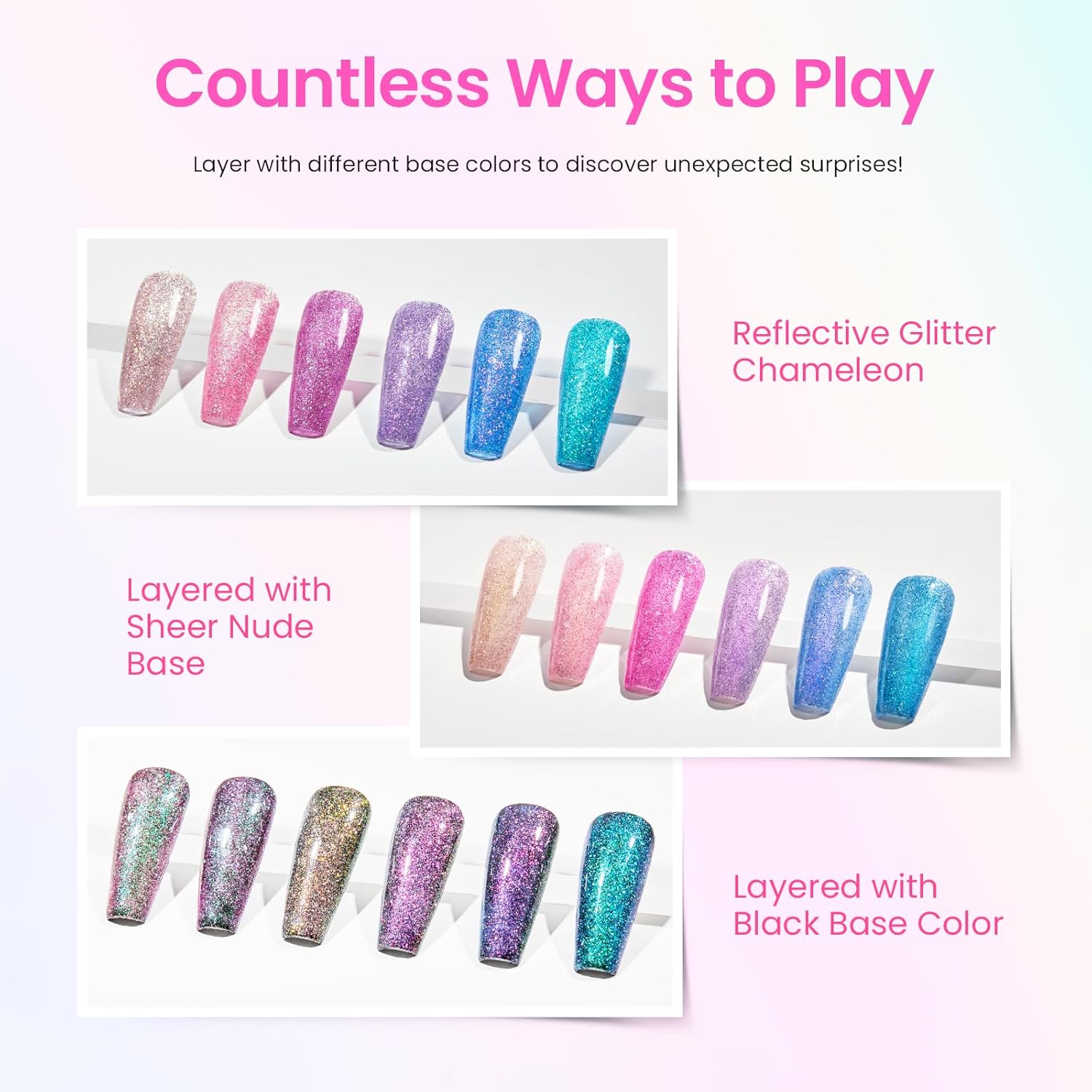 Beetles 6 Color Glitter Gel Nail Polish Kit for DIY Manicures Soak Off - Image 5