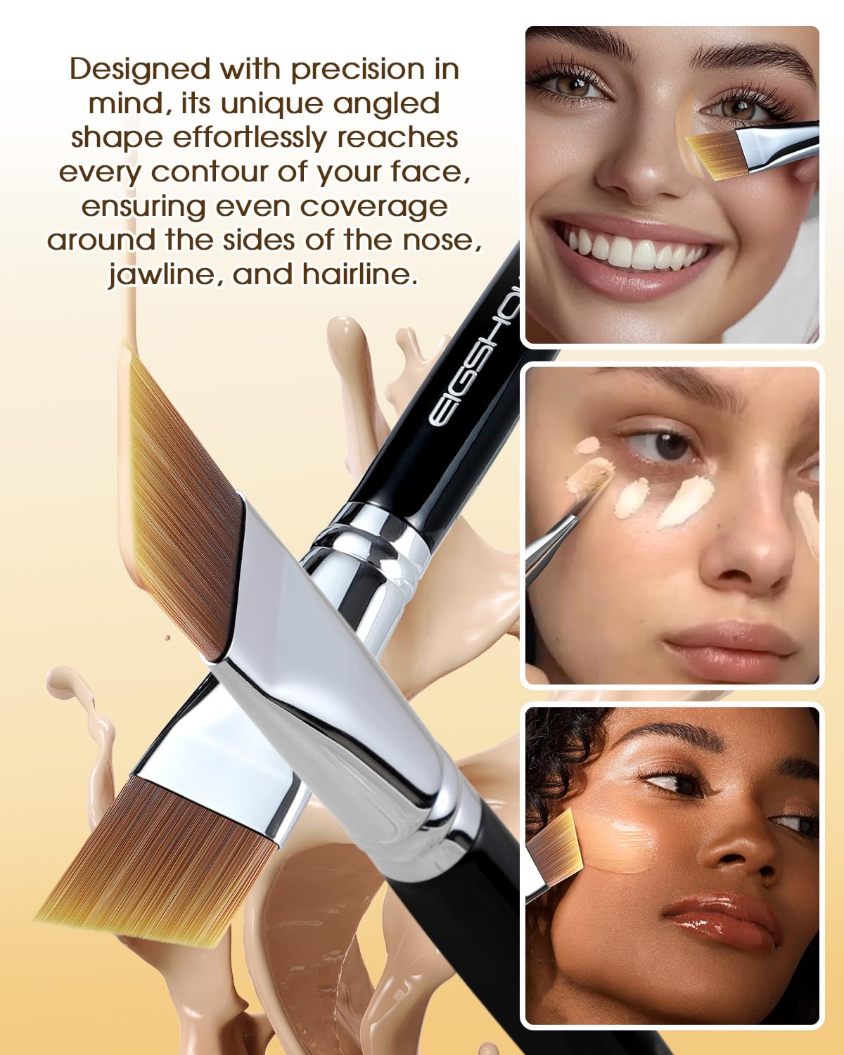 EIGSHOW Vegan Synthetic Bristles Flat Foundation Brush for Liquid and Cream Makeup - Image 3