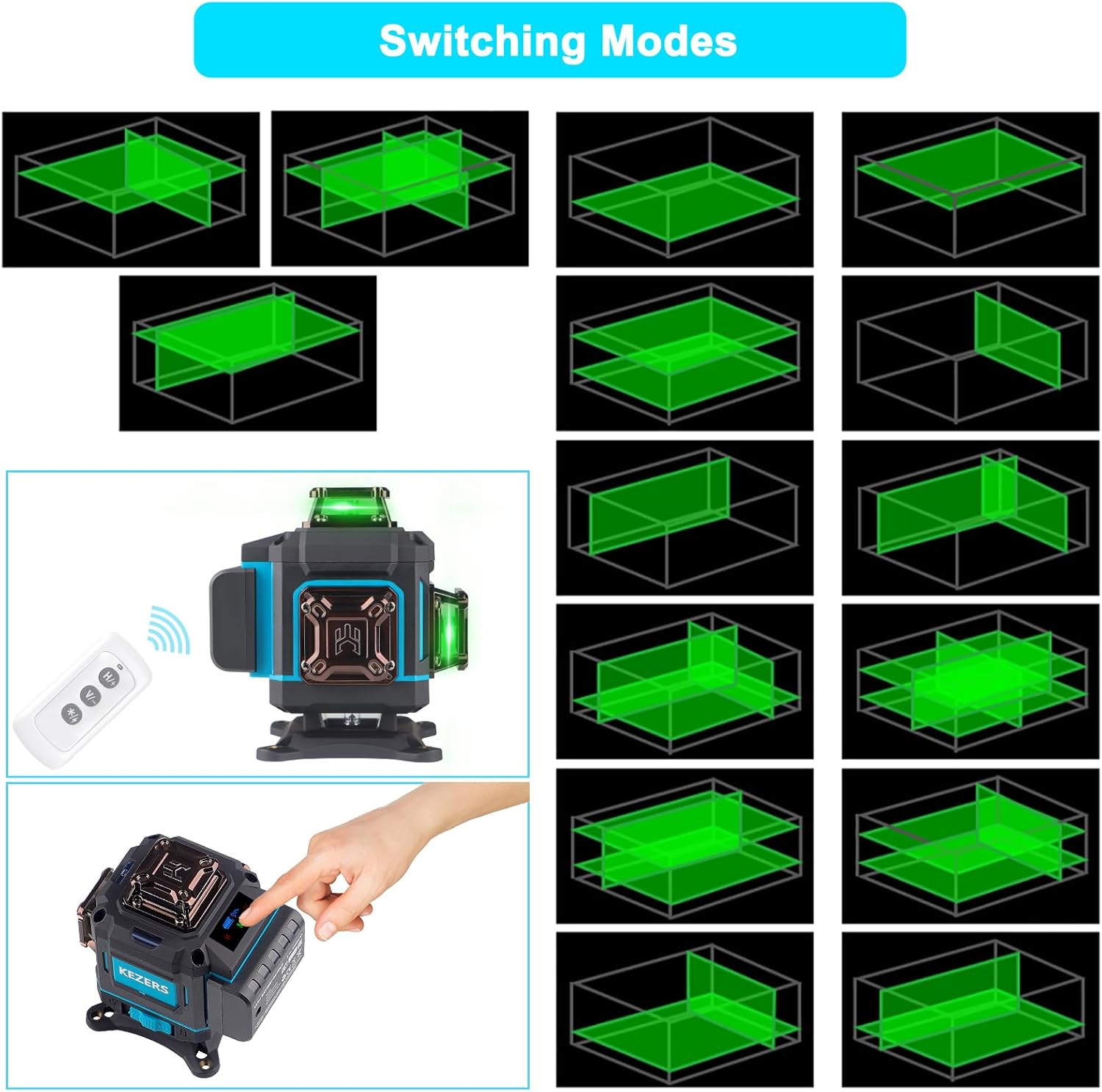 KEZERS 4x 360 Degree Green Laser Level Self-Leveling Alignment Tool with Remote Control - Image 7