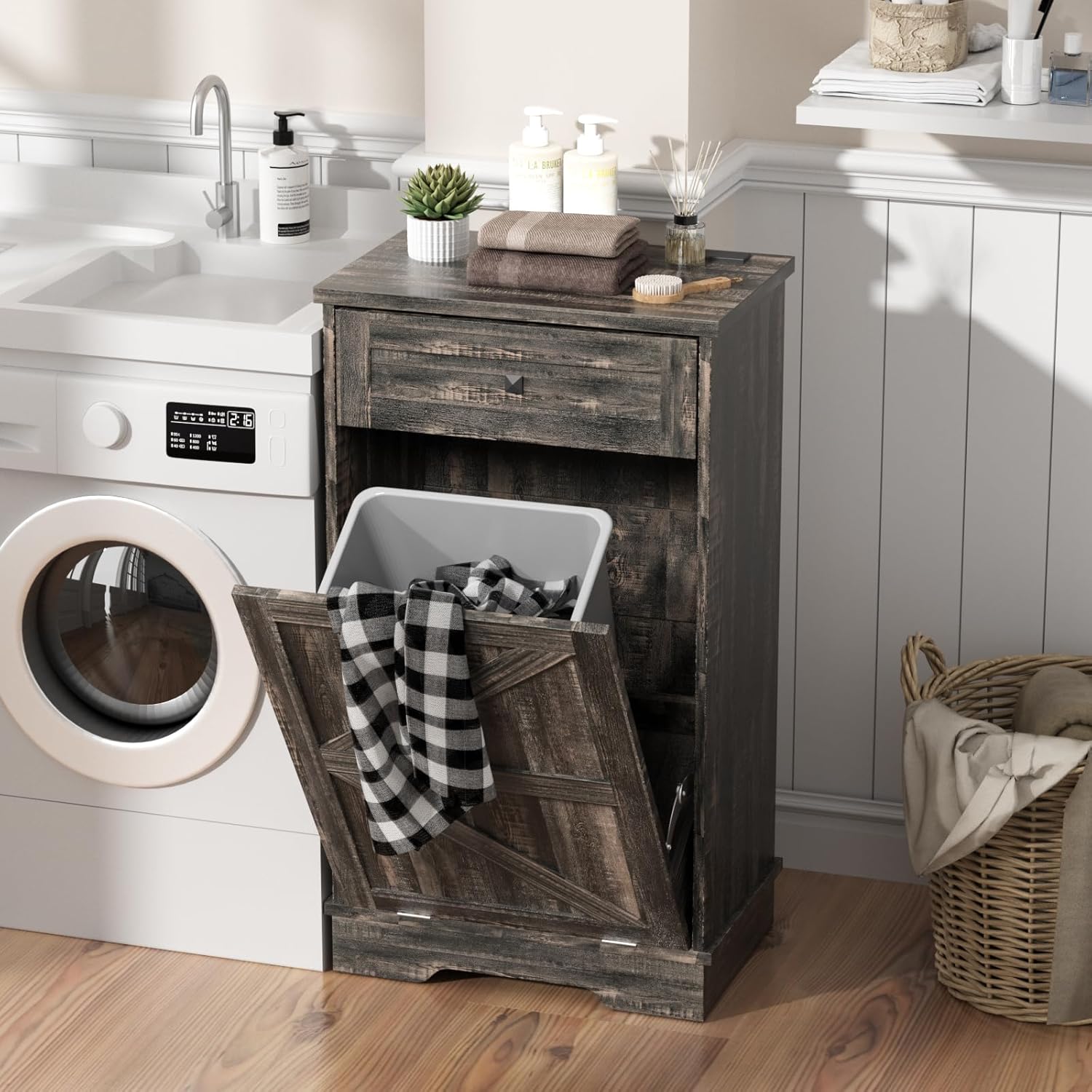 Dark Rustic Oak Dog Proof Tilt Out Trash Cabinet, 10 Gallon Capacity, Negative Ion Technology - Image 7