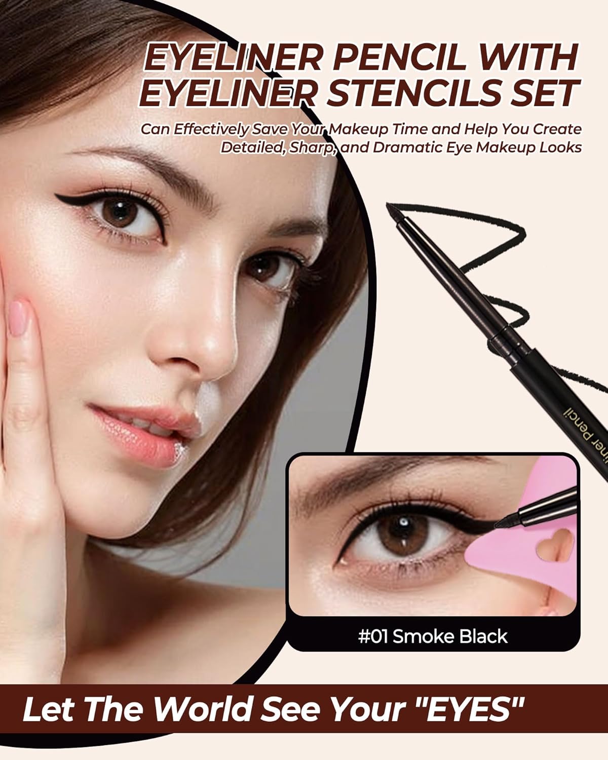 Black Retractable Gel Eyeliner Pencil with Built-in Sharpener and Eyeliner Stencil Tool - Image 3
