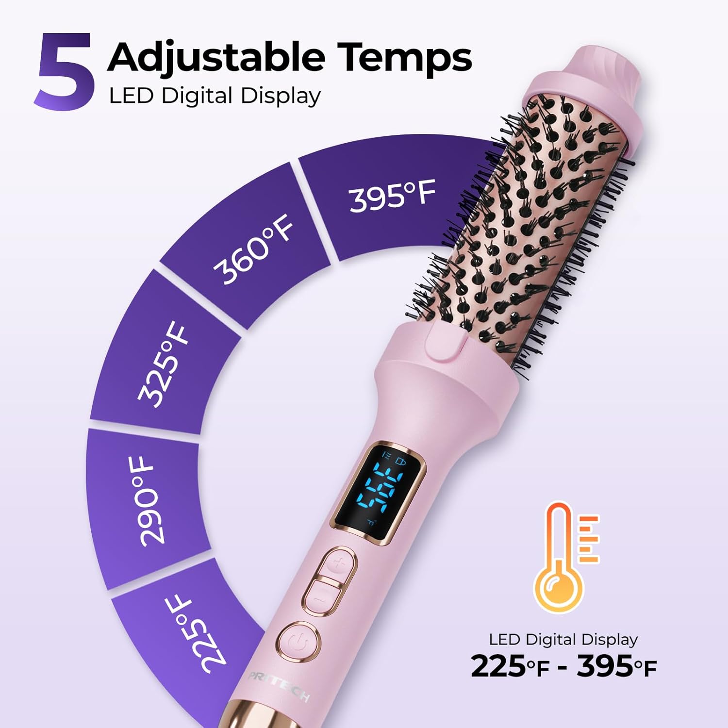 PRITECH 1.5 Inch Heated Round Styling Brush with Adjustable Temperature Control - Image 2