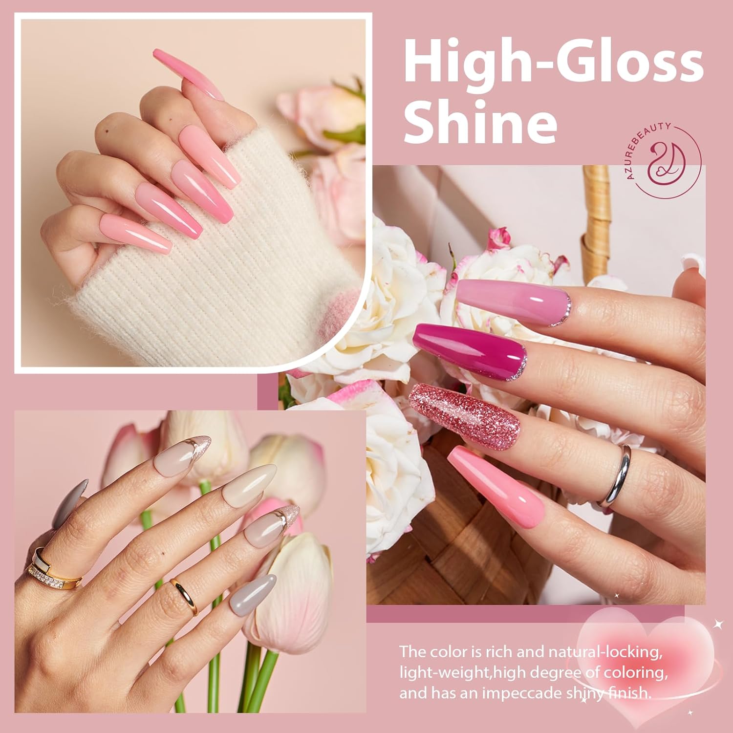 AZUREBEAUTY 16-Color Glitter Pink Dip Powder Nail Kit with Top Base Coat and Remover, 1 oz - Image 2