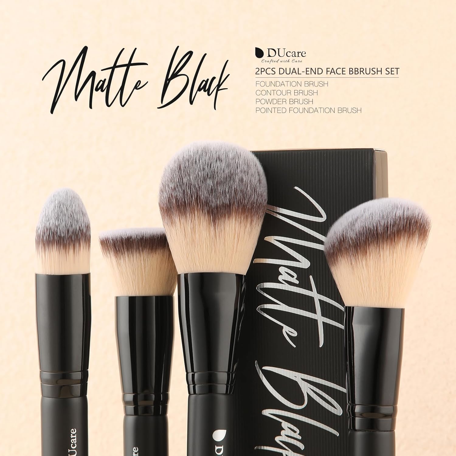 DUcare 2 Piece Black Makeup Brush Set Duo End Foundation Contour - Image 3