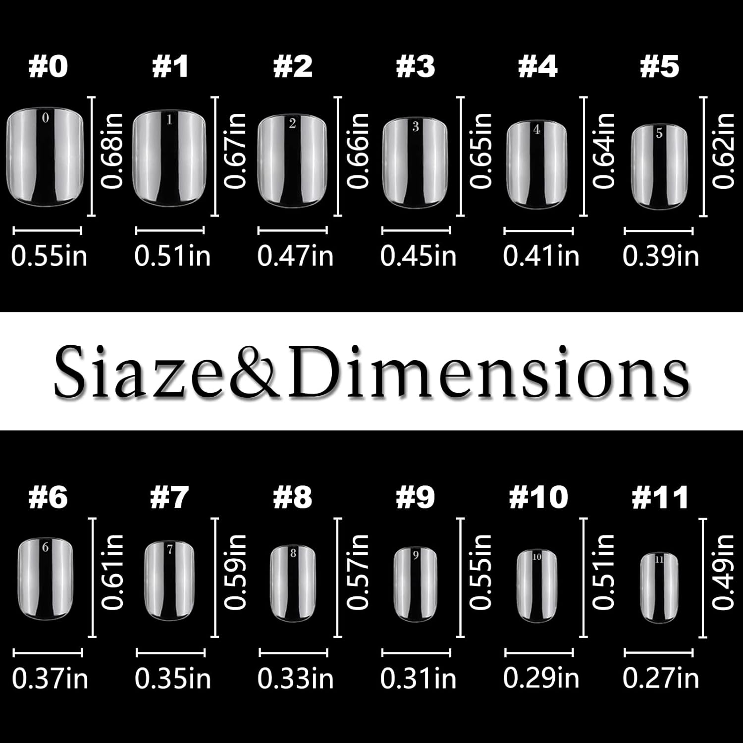 LoveOurHome 600pc Clear Short Square Press-On Fake Nails - 12 Size Options for Women and Kids - Image 5
