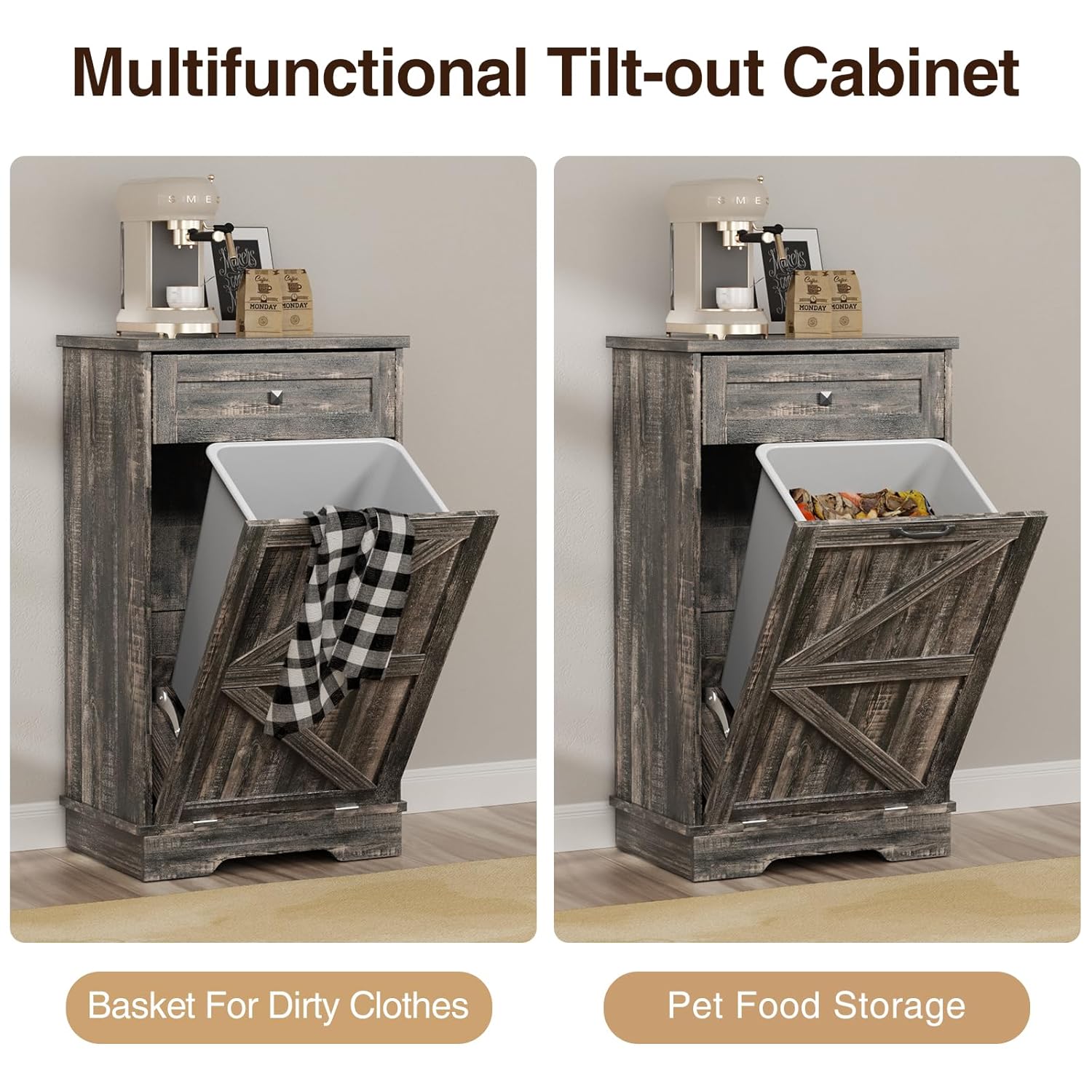 Dark Rustic Oak Dog Proof Tilt Out Trash Cabinet, 10 Gallon Capacity, Negative Ion Technology - Image 6