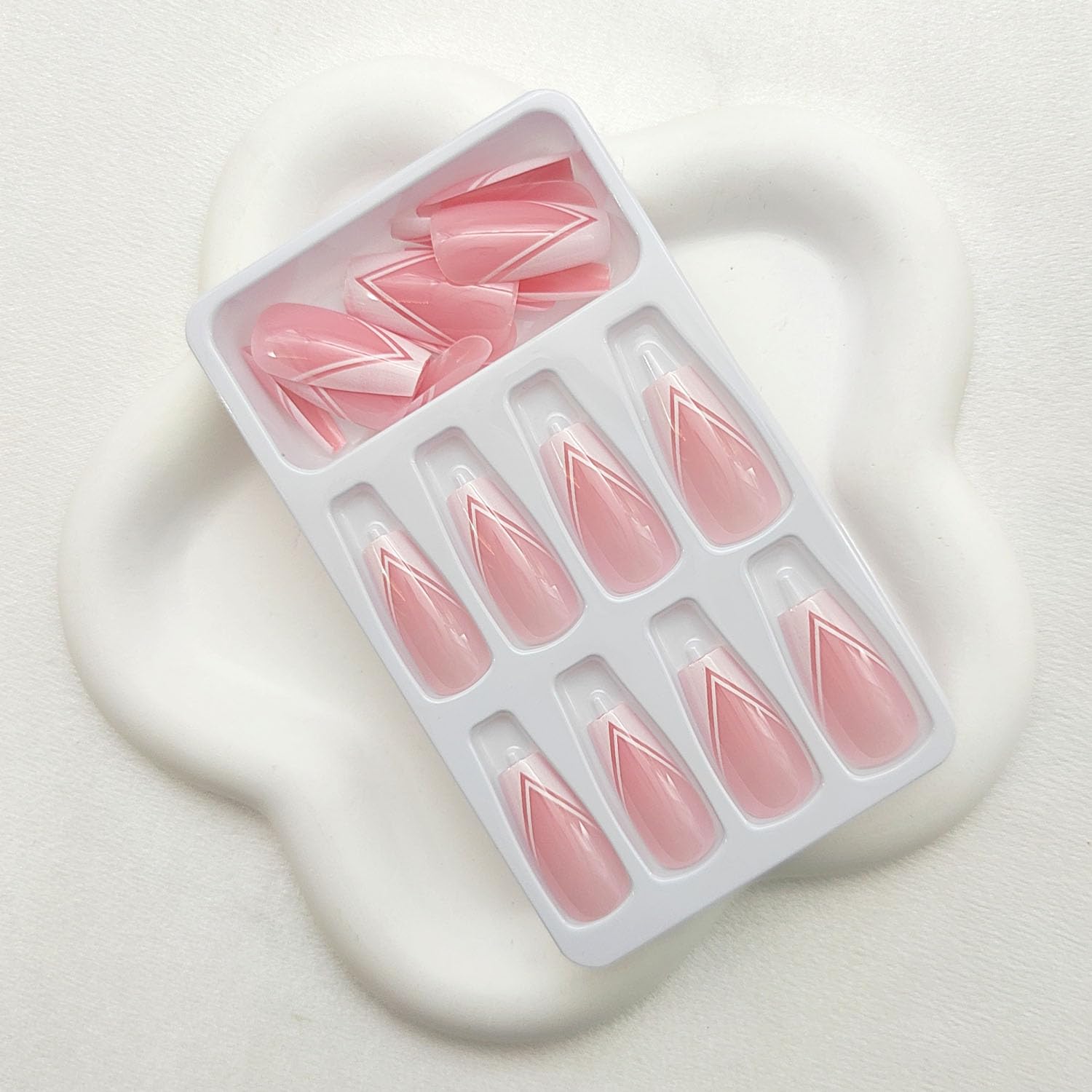 Medium Glossy White French Tip Acrylic Press on Nails 24 Pcs for Women - Image 2