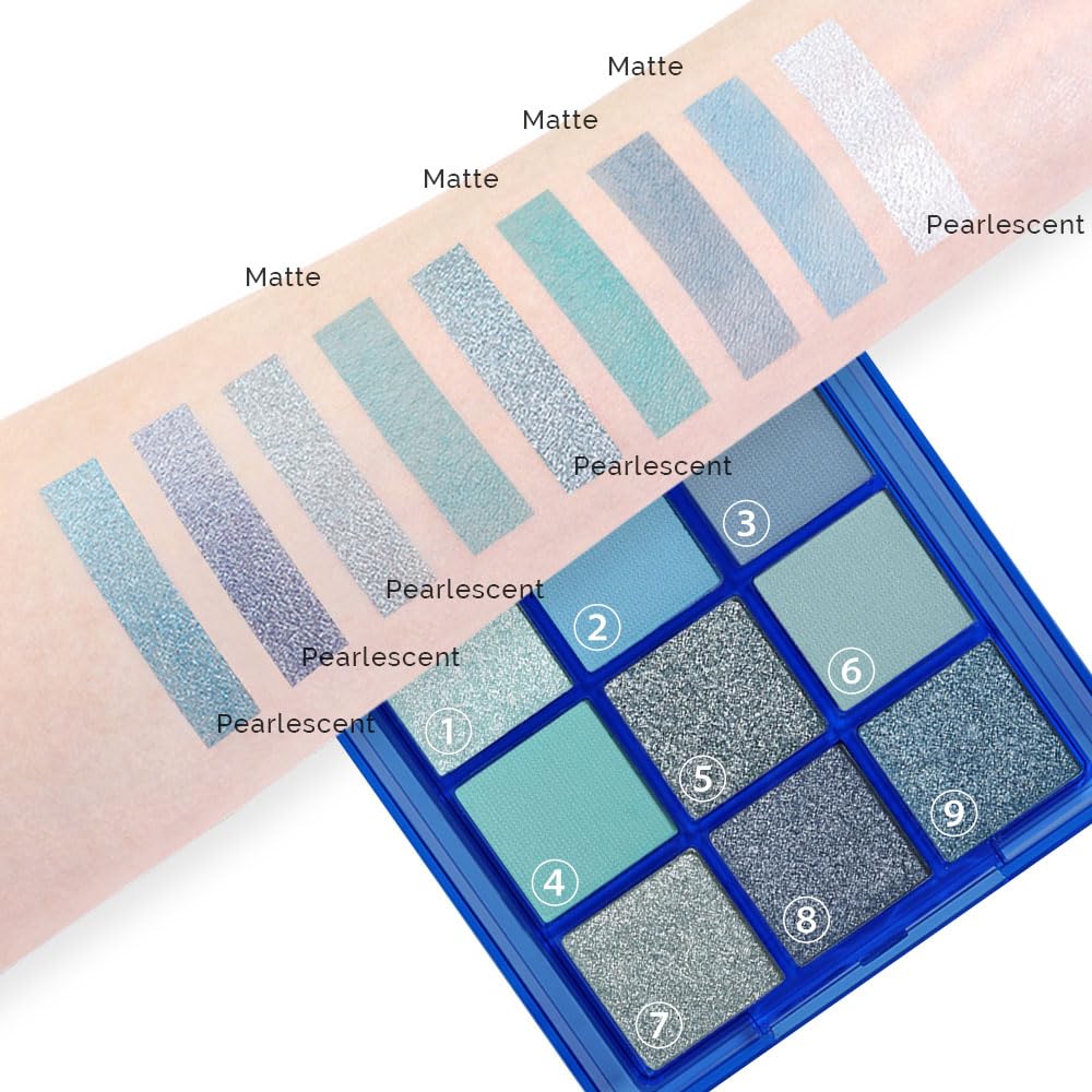 Evpct 9 Colors Blue Glitter Eyeshadow Palette for Mature Skin, Highly Pigmented Shimmer Shades - Image 5