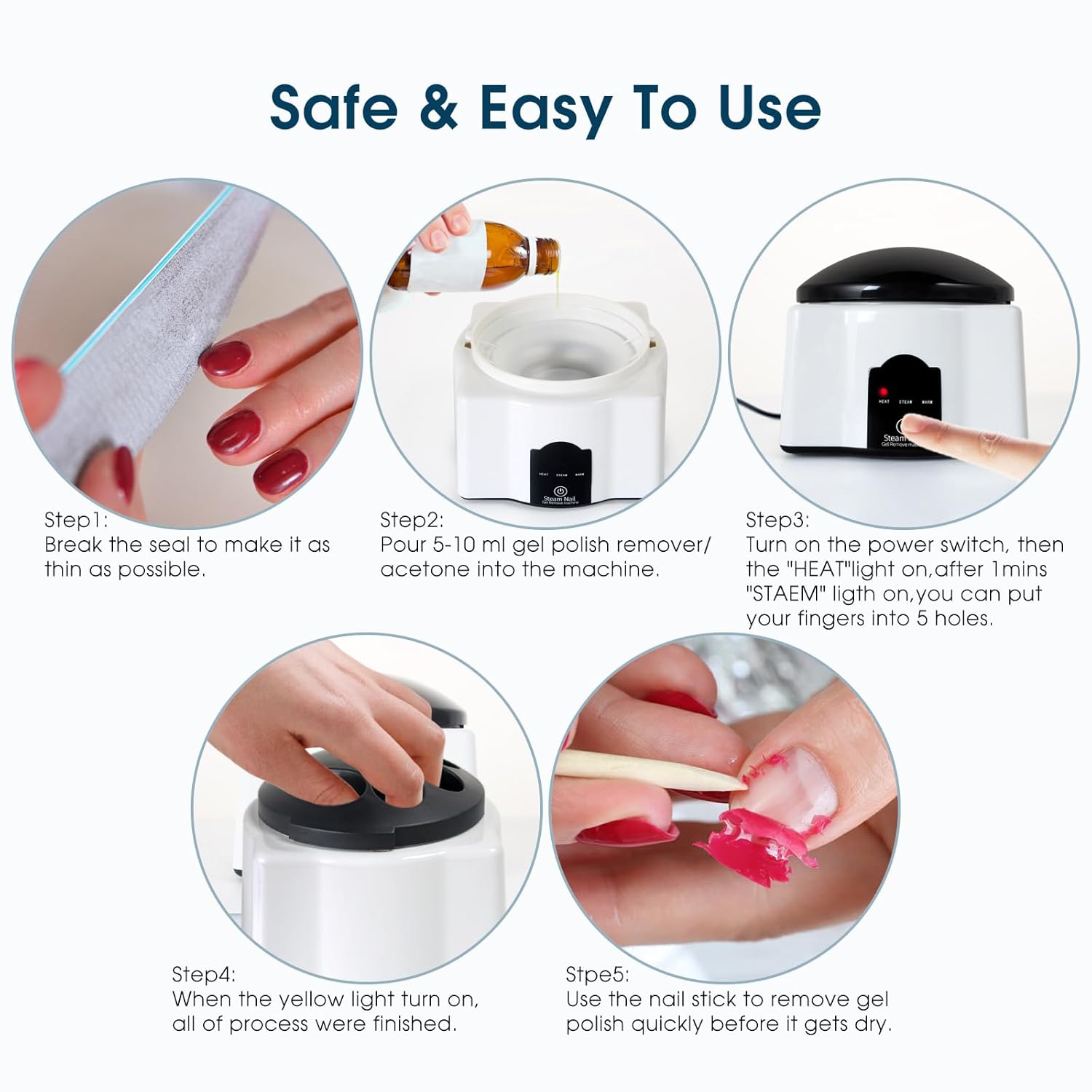 Gentle Black/White Portable Steam Nail Polish Remover Machine with Soaking Bowl - Image 2