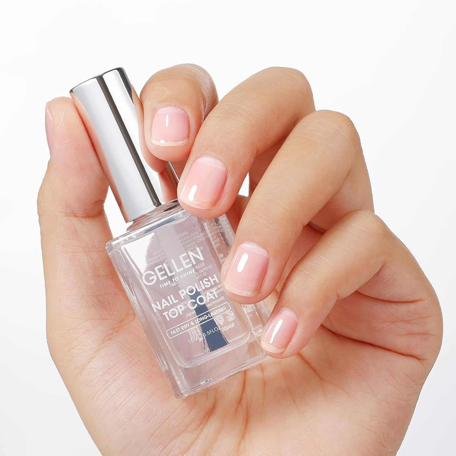 GELLEN Clear Nail Polish Top Coat, Quick Air Dry No Wipe Shine Top Coat for Manicure Salon Home, Glossy Non-Gel Regular Nail Polish, Long Lasting, Chip Resistant, No UV, Hema Free, Non-toxic, 15ml