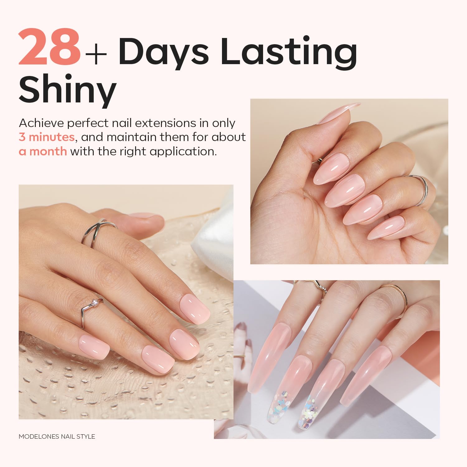 Modelones Hema-Free Poly Nail Gel 60ML, Barely Pink for DIY Nail Extensions - Image 3