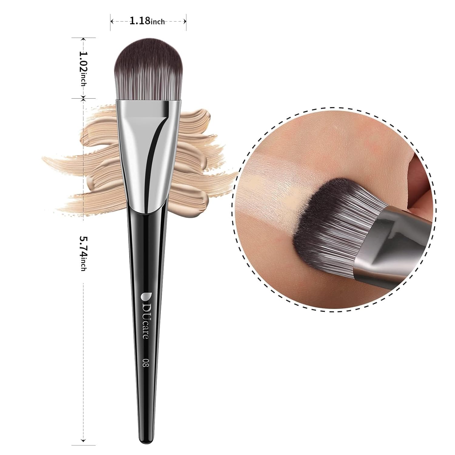 DUcare Premium Synthetic Hair Flat Foundation Brush for Liquid Makeup Multi-Purpose Size - Image 9